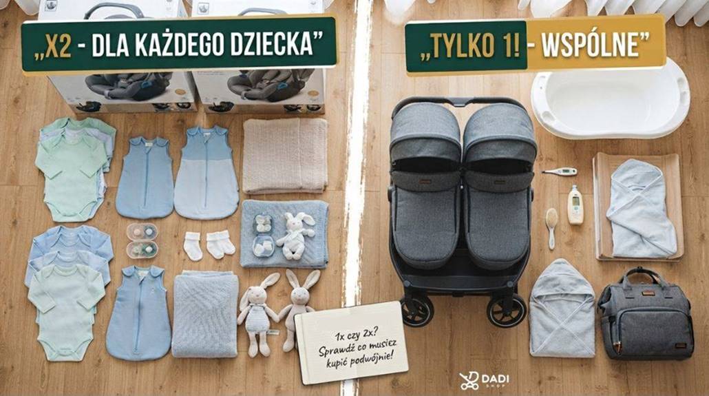 Co kupić dla bliźniąt podwójnie, a jakie produkty, takie jak wózek i wanienka, mogą być wspólne.